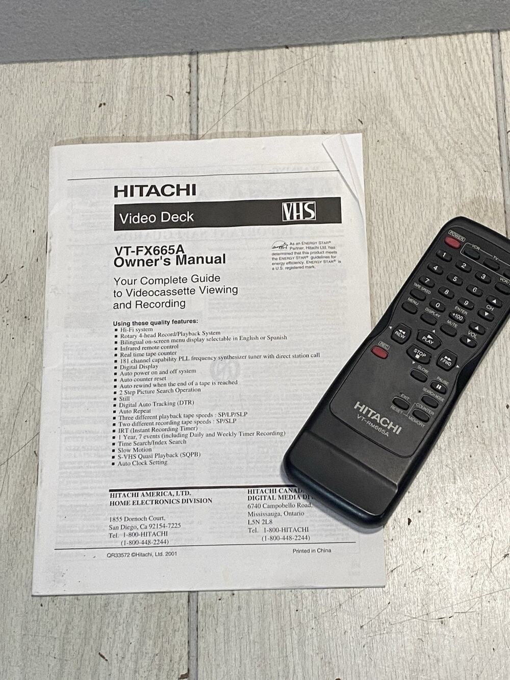 Genuine Hitachi Remote Control VT-RM665A With VCR VT-FX665A Manual